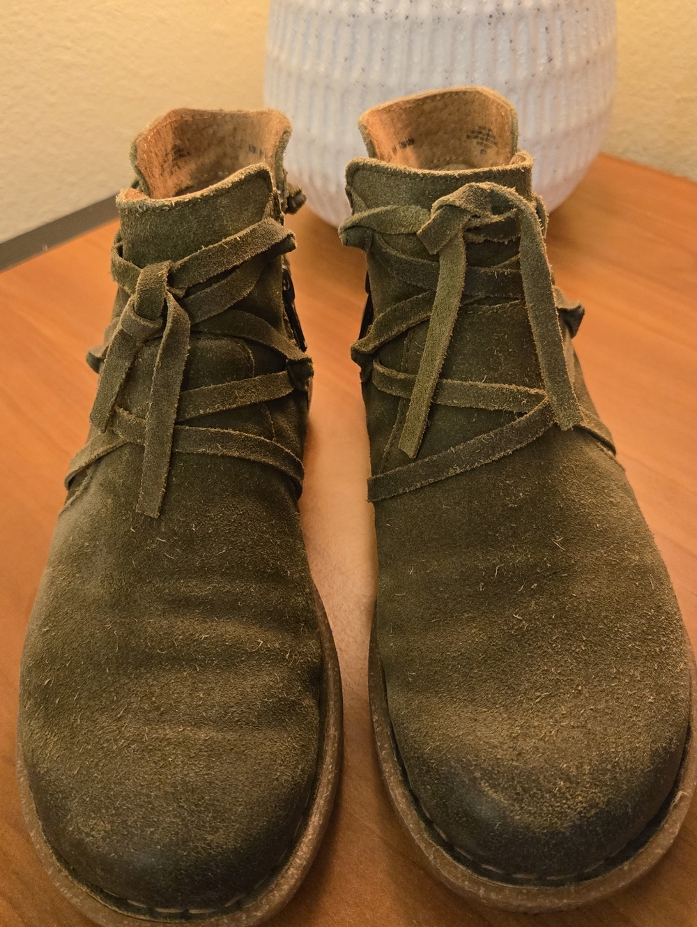 Born Tarkiln Women's Olive Suede Ankle Boots with Wrap Straps Size 6.5M/W - Picture 3 of 12